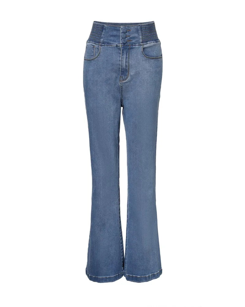 Spring Women Causal Jeans Back Shirred